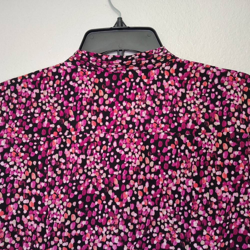 Dana Buchman Black Pink Polka Dot Button Front Career Blouse Women's Sz M Oversz - Picture 11 of 14